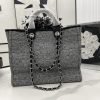 CN Deauville Tote Bag in Raffia Canvas, Black/White for Women QA