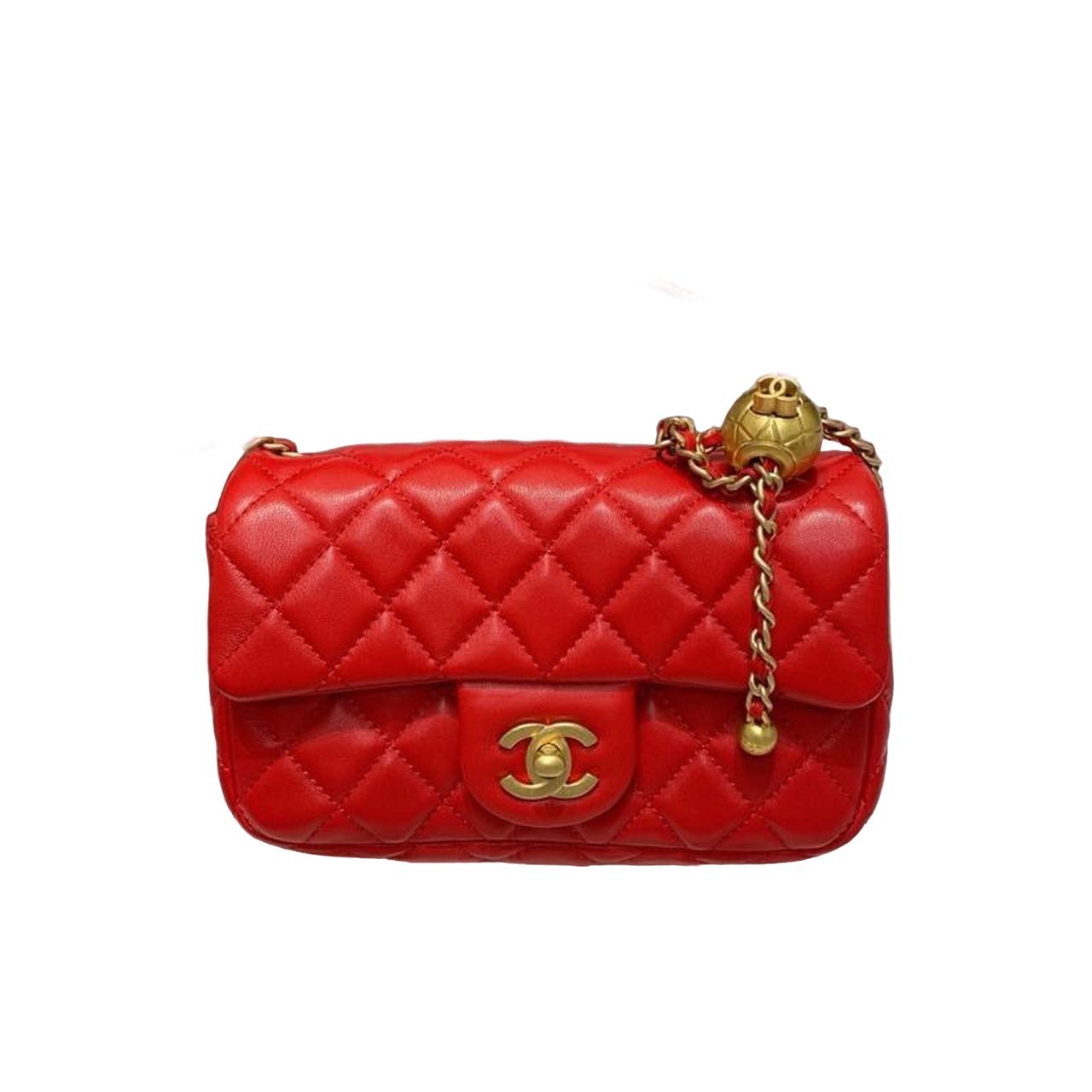 CN Flap Bag With CC Ball On Strap Red For Women