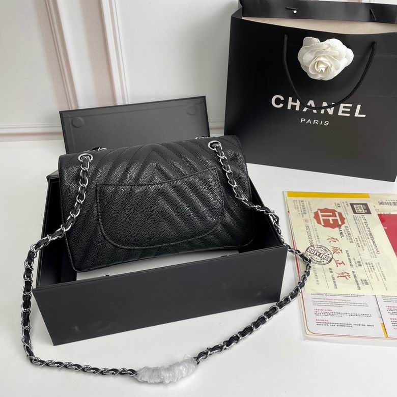 CN Chevron Classic Handbag Silver Hardware Black For Women CN Chevron Classic Handbag Silver Hardware Black For Women