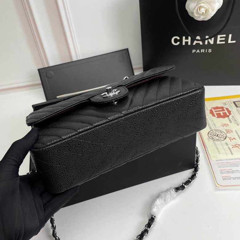 CN Chevron Classic Handbag Silver Hardware Black For Women CN Chevron Classic Handbag Silver Hardware Black For Women