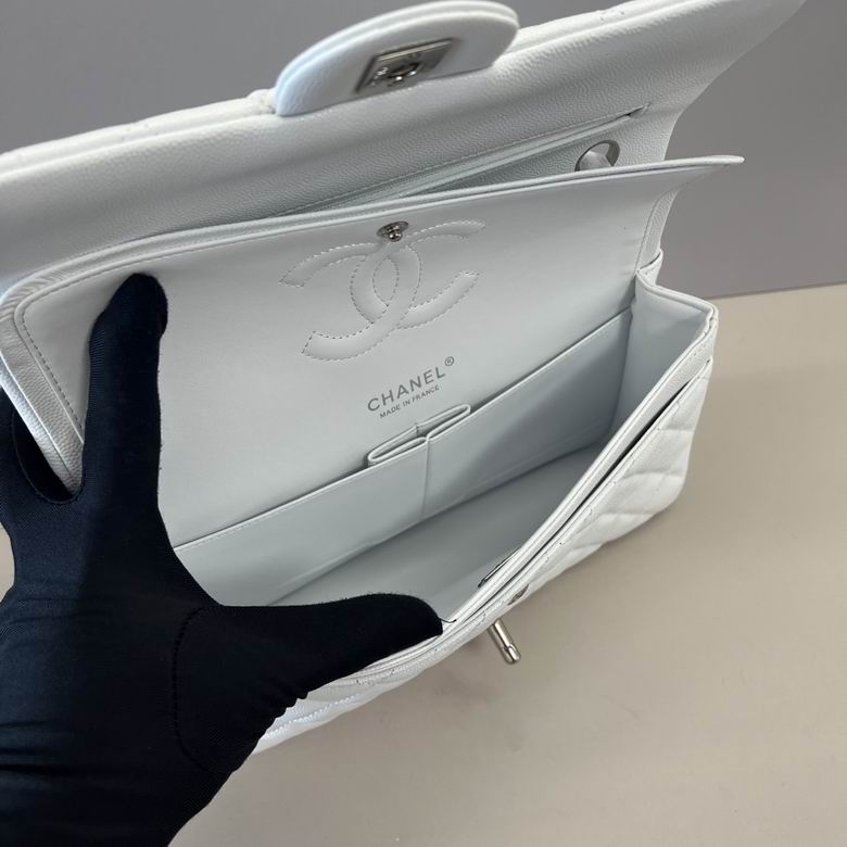 CN Classic Medium Flapbag Silver Hardware White A01112