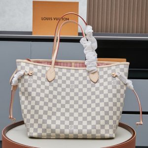 LV Neverfull GM Damier Azur Canvas Rose Ballerine Pink for Women N41604