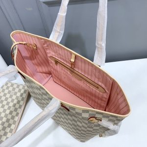 LV Neverfull MM Tote Bag Damier Azur Canvas Rose Ballerine Pink For Women N41605