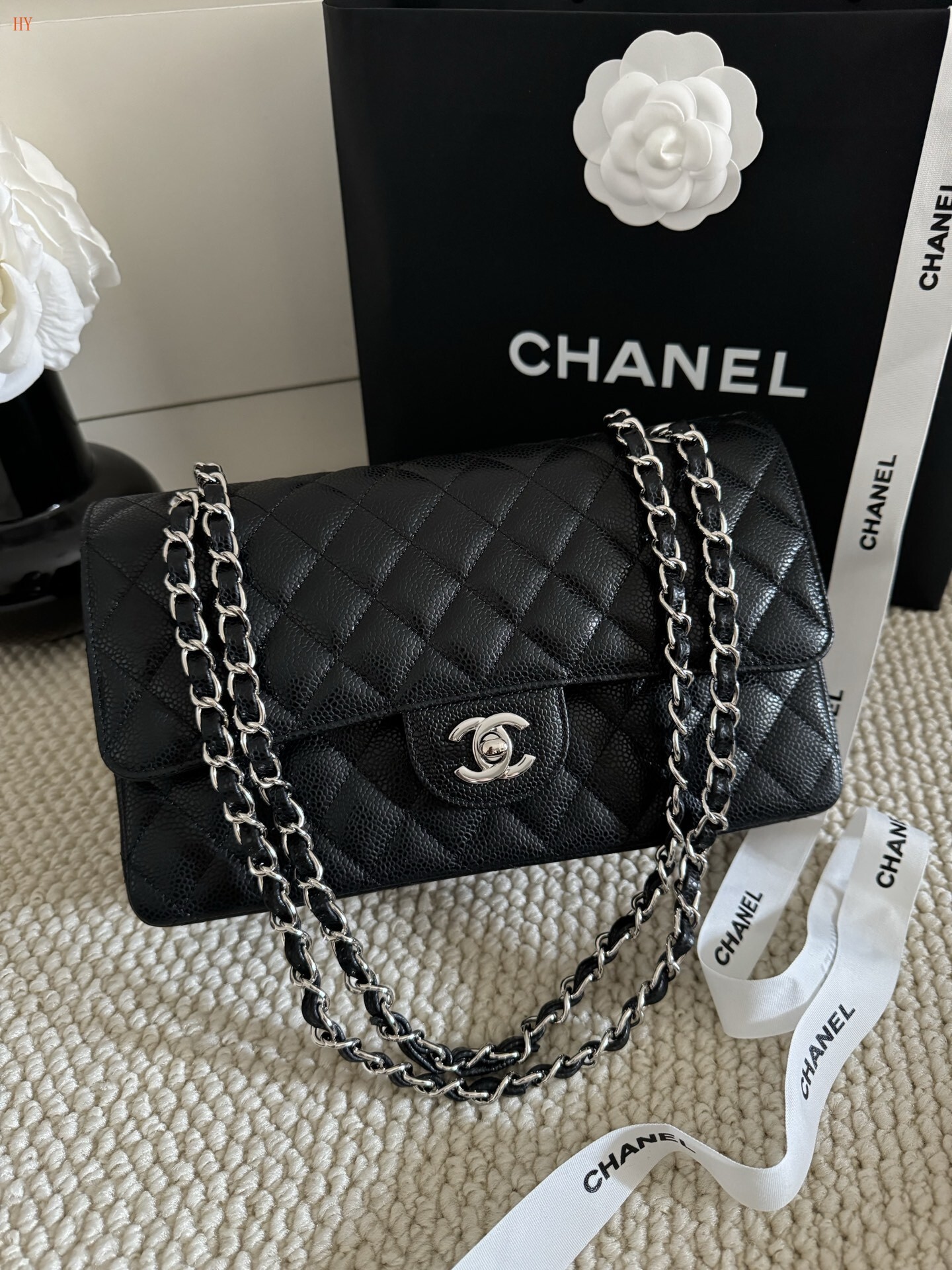CN Classic Handbag with Silver Hardware in Black for Women A01112 CN Classic Handbag with Silver Hardware in Black for Women A01112