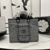 CN Deauville Tote Bag in Raffia Canvas, Black/White for Women QA