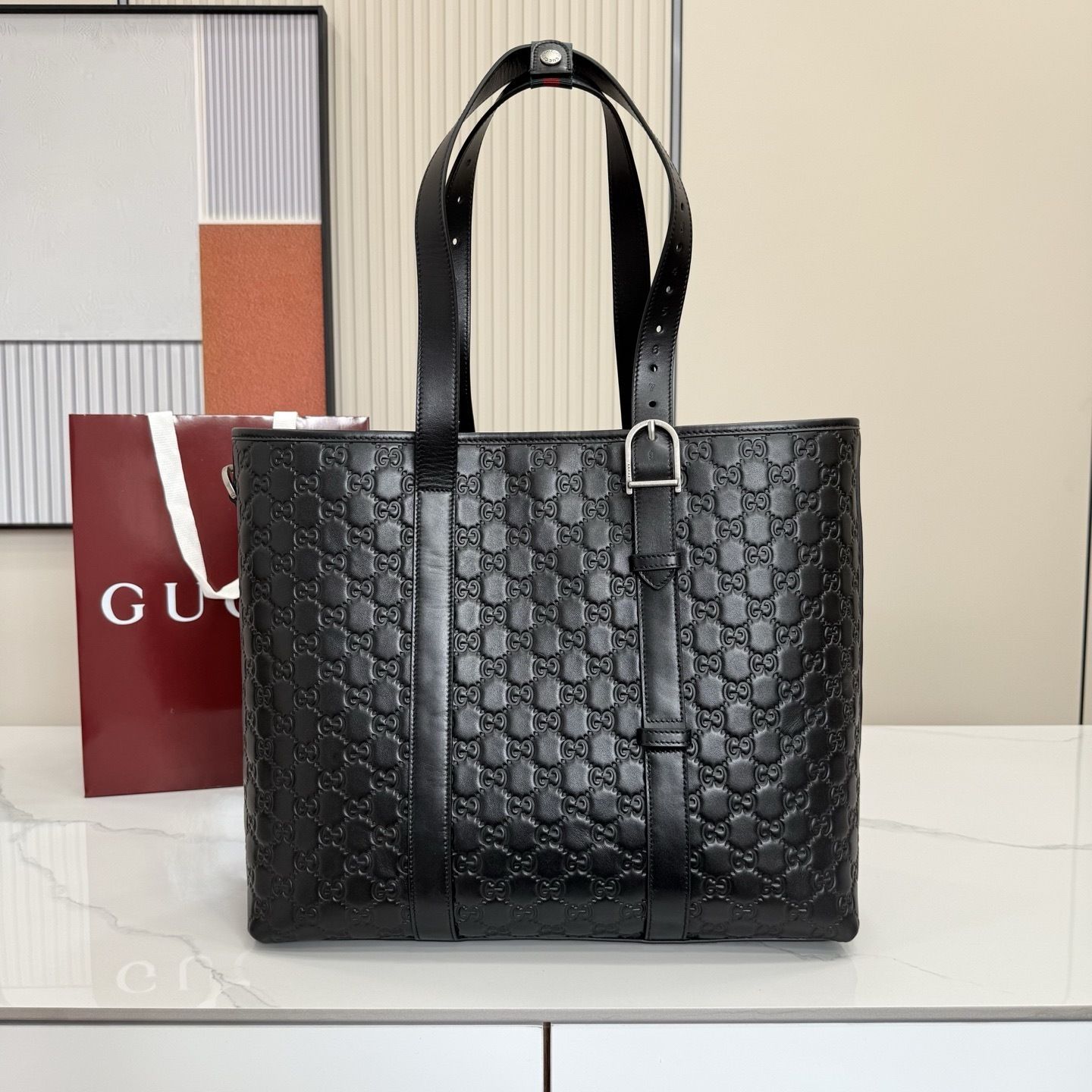 GG Emblem Large Tote Bag in Black 850218 GG Emblem Large Tote Bag in Black 850218
