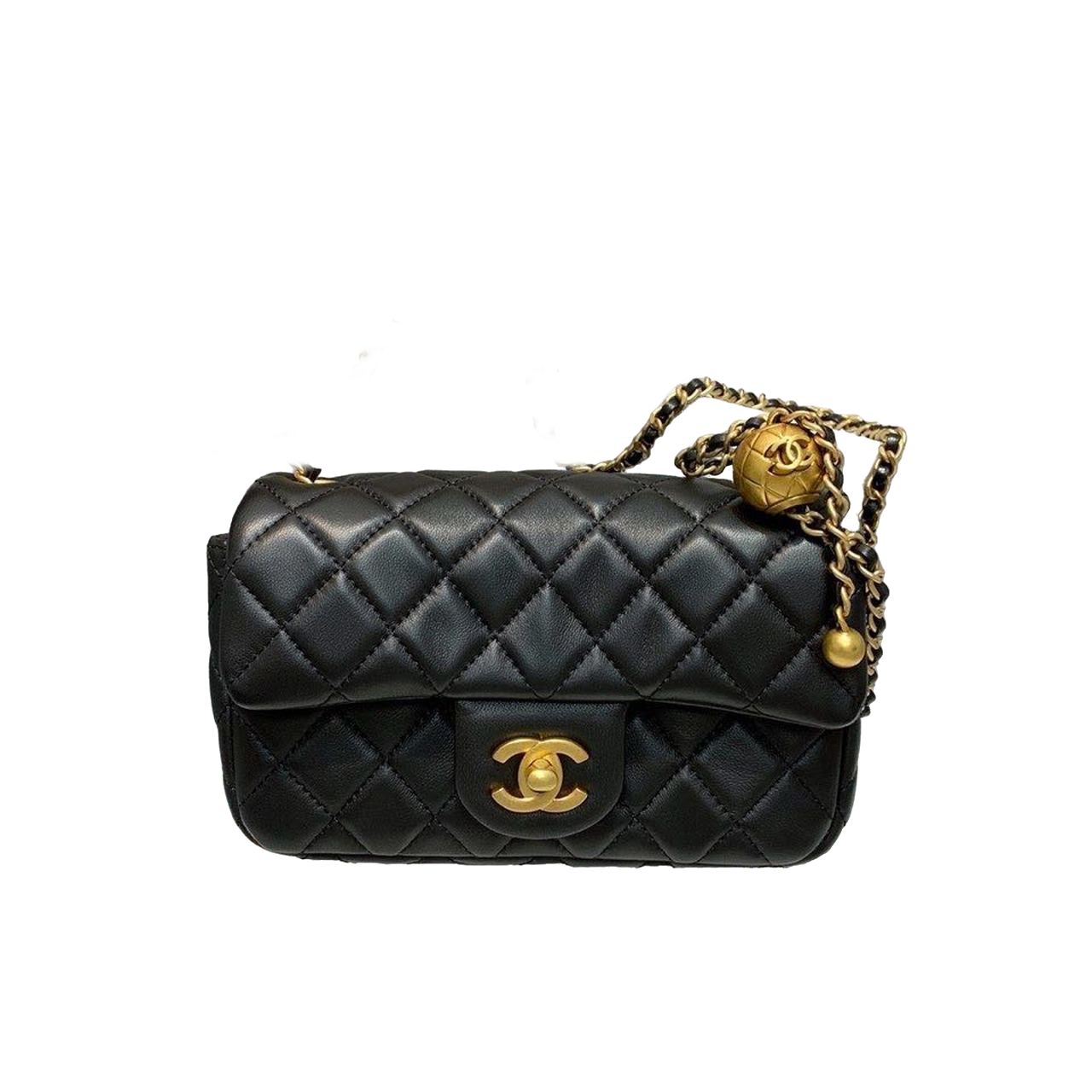 CN Flap Bag With CC Ball On Strap Black For Women AS1787
