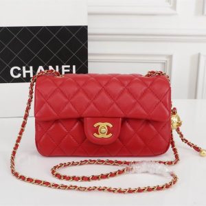 CN Flap Bag With CC Ball On Strap Red For Women