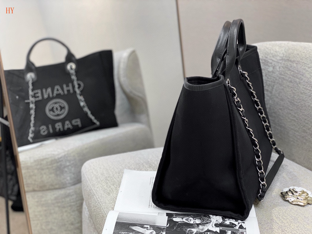 CN Large Deauville Pearl Tote Bag Black For Women A66941 CN Large Deauville Pearl Tote Bag Black For Women A66941