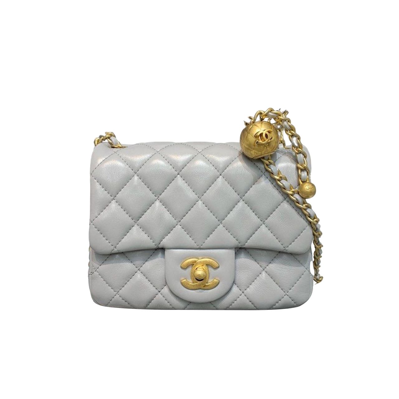CN Classic Flap With Charm Chain With CC Details On Strap Bag Gold Hardware Grey