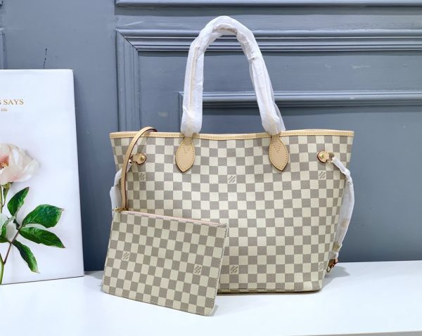 LV Neverfull MM Tote Bag Damier Azur Canvas Rose Ballerine Pink For Women N41605 PA