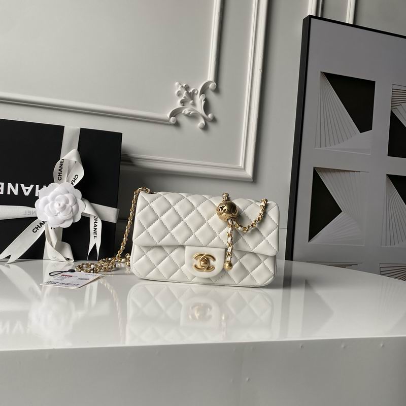 CN Flap Bag With CC Ball On Strap White For Women AS1787