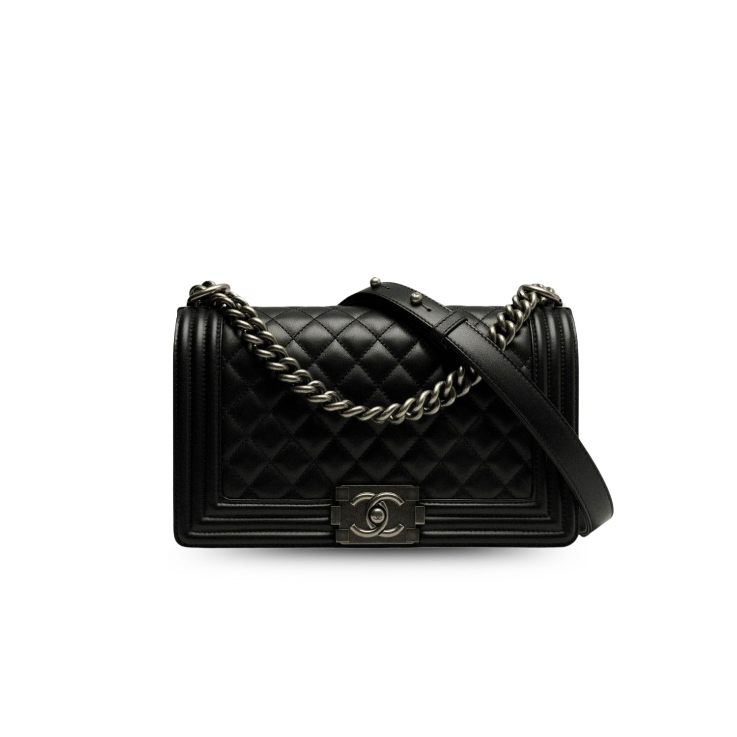 CN Boy Handbag Silver Hardware Black For Women A67086