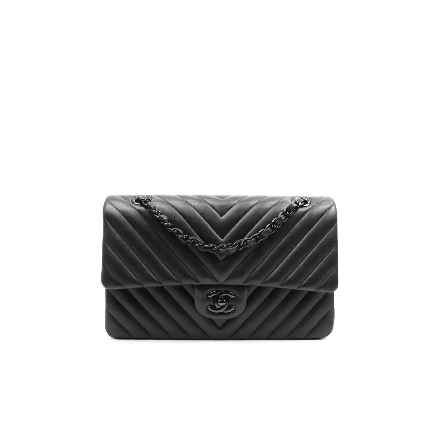 CN Chevron Classic Handbag Black Hardware Black For Women