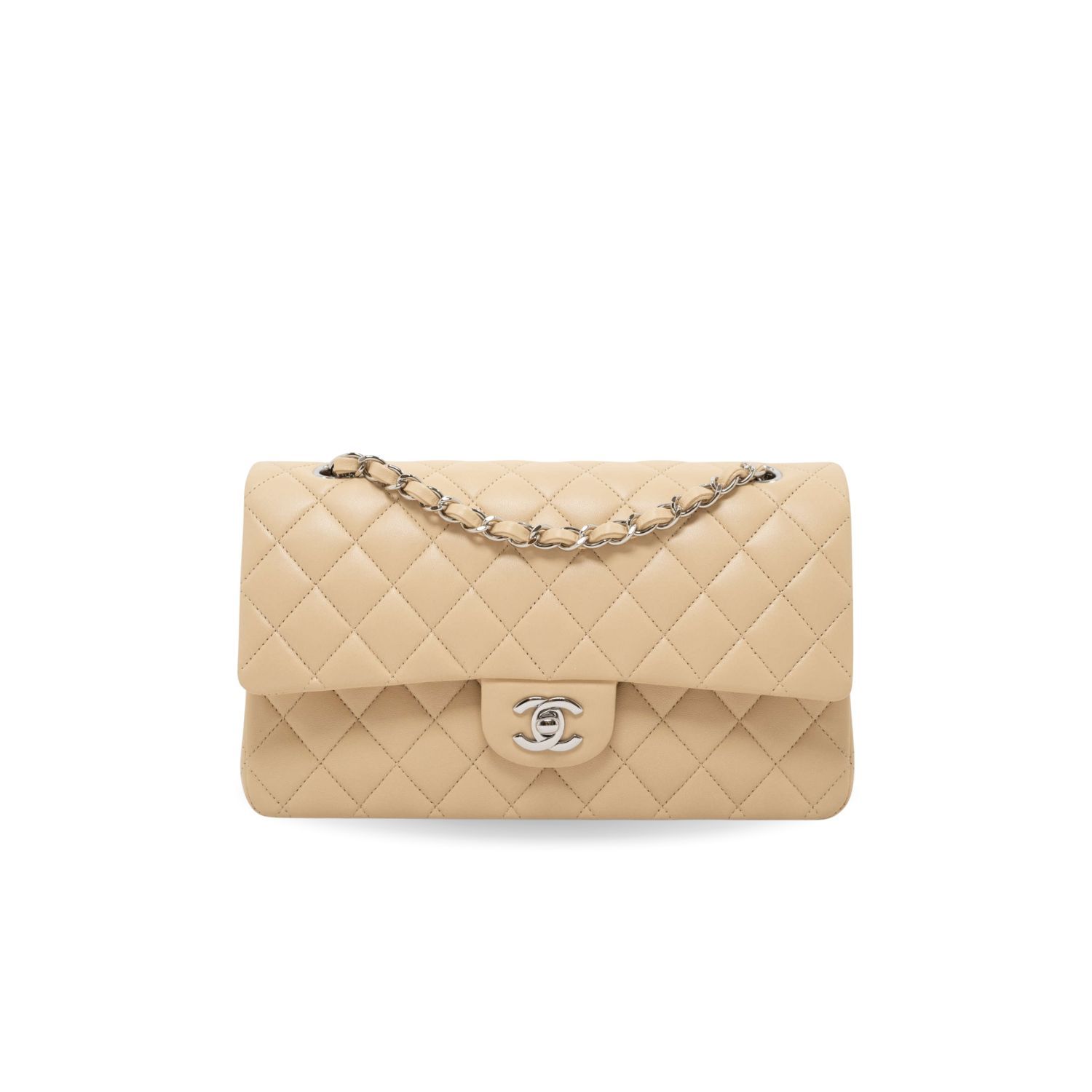 CN Classic Handbag Silver Hardware Beige For Women A01112