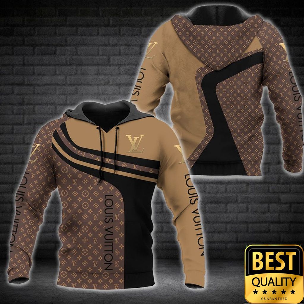 Luxury Louis Vuitton Black Dark Light Brown Curves Pattern 3D Shirt 140