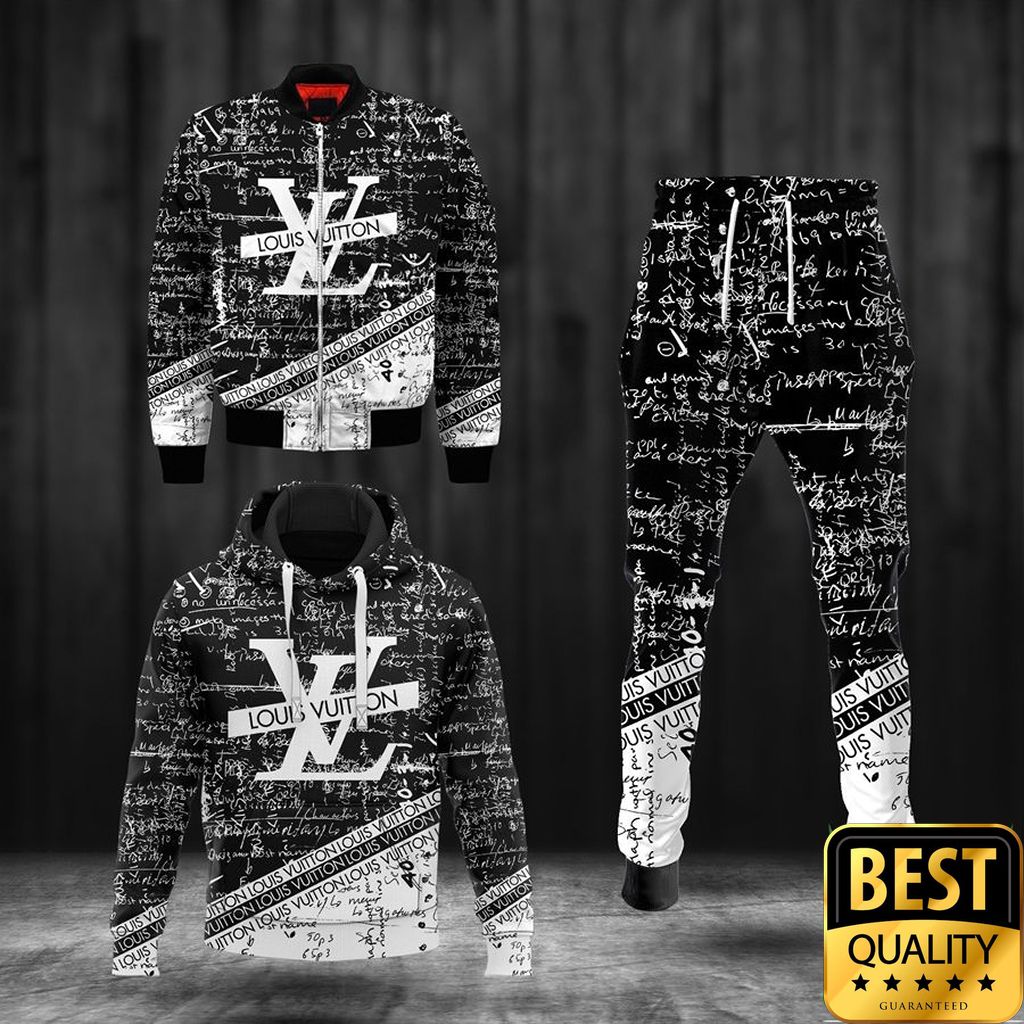 Luxury Louis Vuitton Black White With Brand Name Stripe 3D Shirt And Pants 142