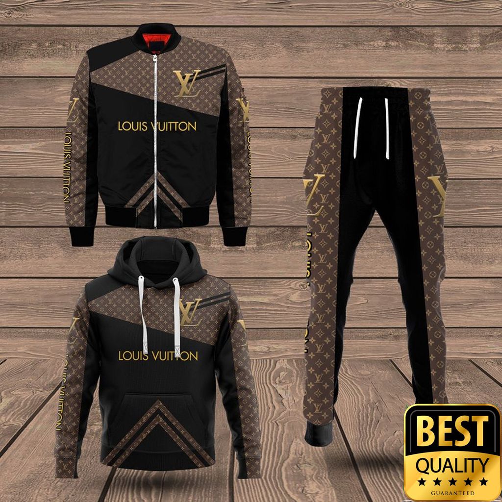 Luxury Louis Vuitton Black And Brown Lines Pattern Name Center 3D Shirt And Pants 133