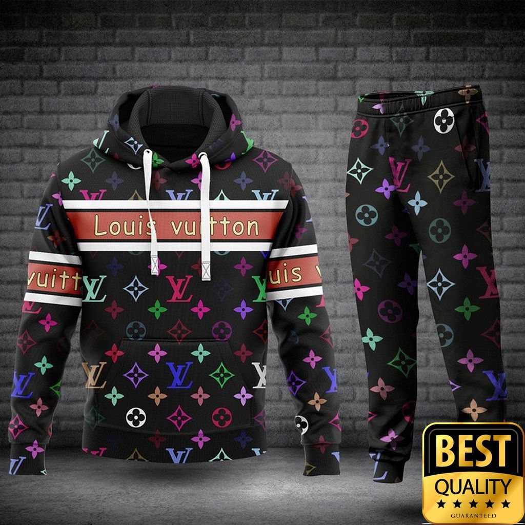 Luxury Louis Vuitton Black With Monogram Multicolore Pattern 3D Shirt And Pants 145