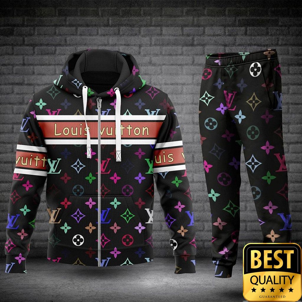 Luxury Louis Vuitton Black With Monogram Multicolore Pattern 3D Shirt And Pants 145