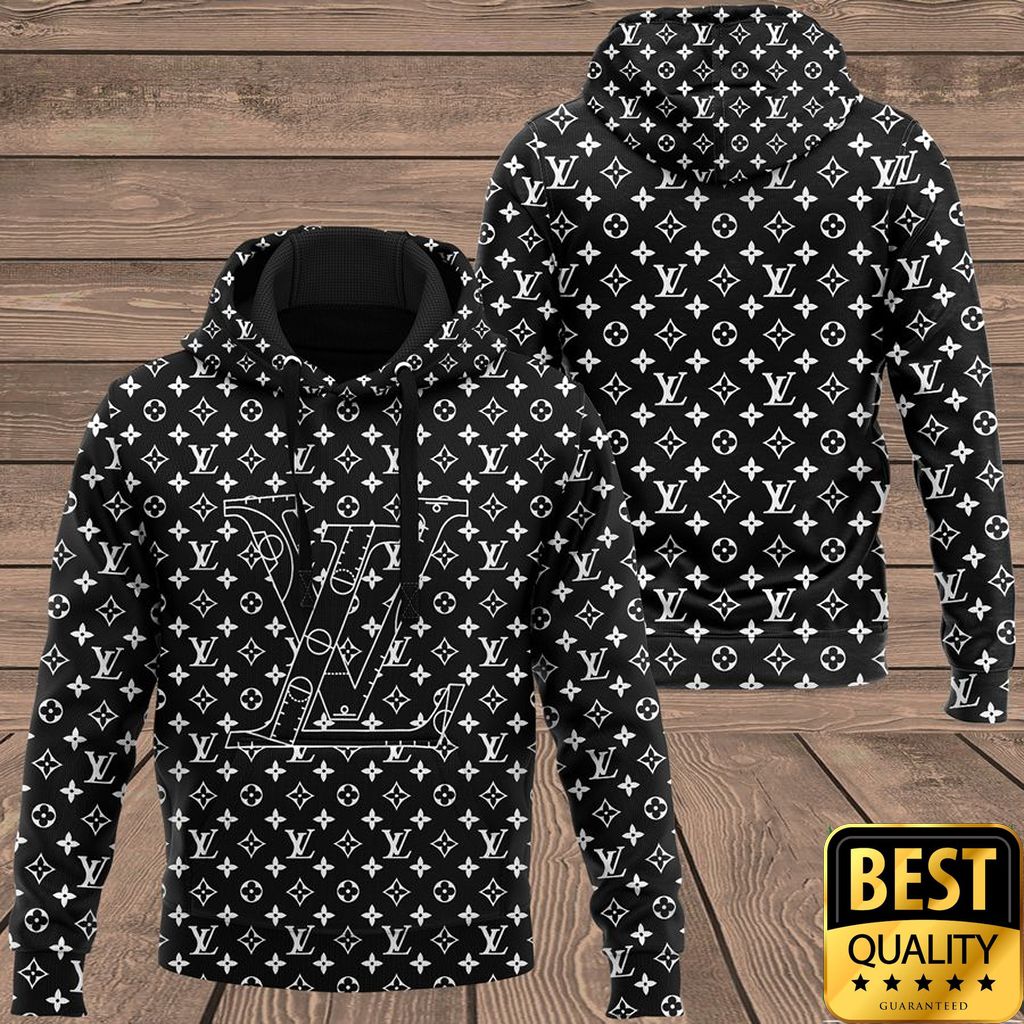 Luxury Louis Vuitton Black With Multiple Small White Logos 3D Shirt And Pants 146