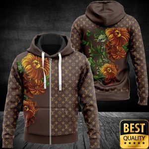 Luxury Louis Vuitton Brown Monogram Pattern with Flowers 3D Shirt 3