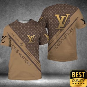 Luxury Louis Vuitton Brown with Diagonal Brand Name Stripe and Monogram 3D Shirt 5