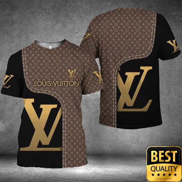 Luxury Louis Vuitton Dark Brown And Black Monogram Canvas Pattern 3D Shirt 158
