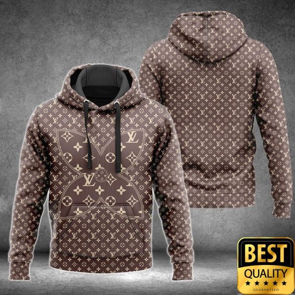 Luxury Louis Vuitton Gray Brown With 4 Leave Flower Pattern Center 3D Shirt And Pants 163 Luxury Louis Vuitton Gray Brown With 4 Leave Flower Pattern Center 3D Shirt And Pants 163
