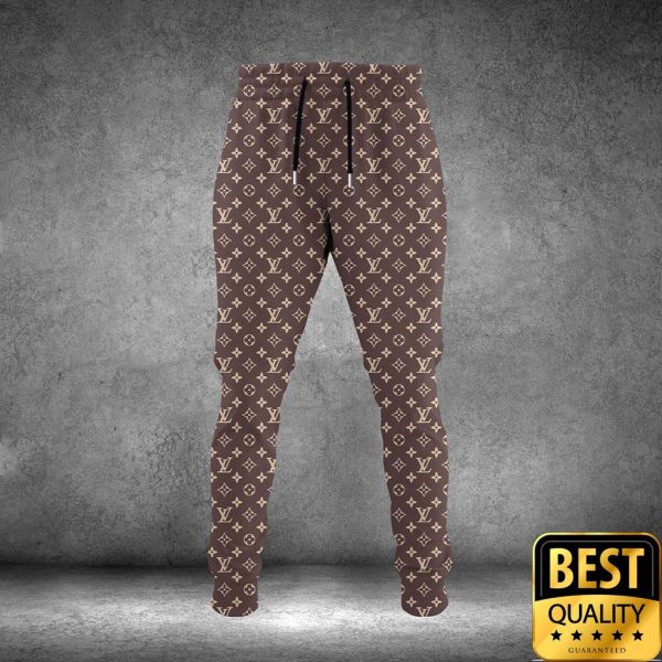 Luxury Louis Vuitton Gray Brown With 4 Leave Flower Pattern Center 3D Shirt And Pants 163 Luxury Louis Vuitton Gray Brown With 4 Leave Flower Pattern Center 3D Shirt And Pants 163