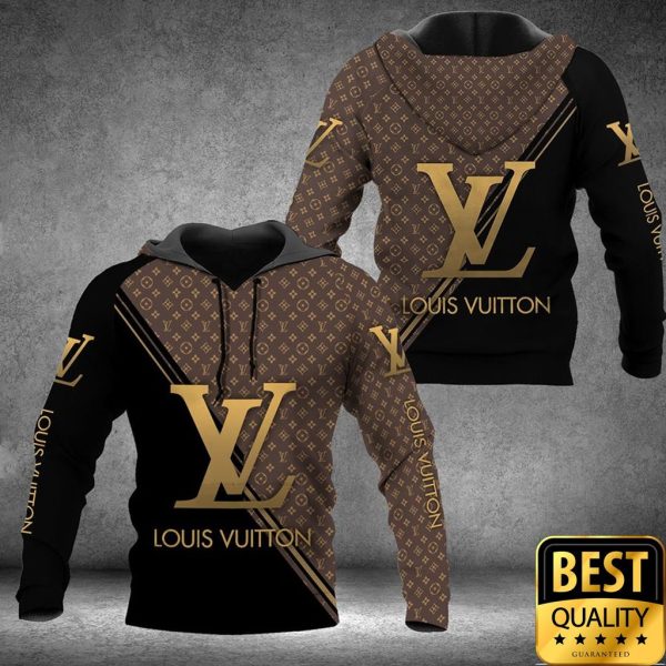Luxury Louis Vuitton Half Black Half Brown Yellow Diagonal Lines 3D Shirt 164