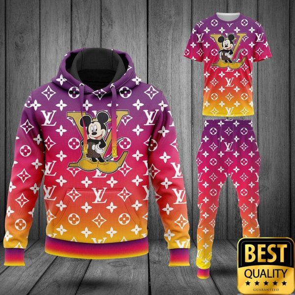 Luxury Louis Vuitton Hologram Color Monogram Pattern And Mickey 3D Shirt And Pants 166 Luxury Louis Vuitton Hologram Color Monogram Pattern And Mickey 3D Shirt And Pants 166
