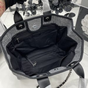 CN Deauville Tote Bag in Raffia Canvas, Black/White for Women 4 bfdb5bc1