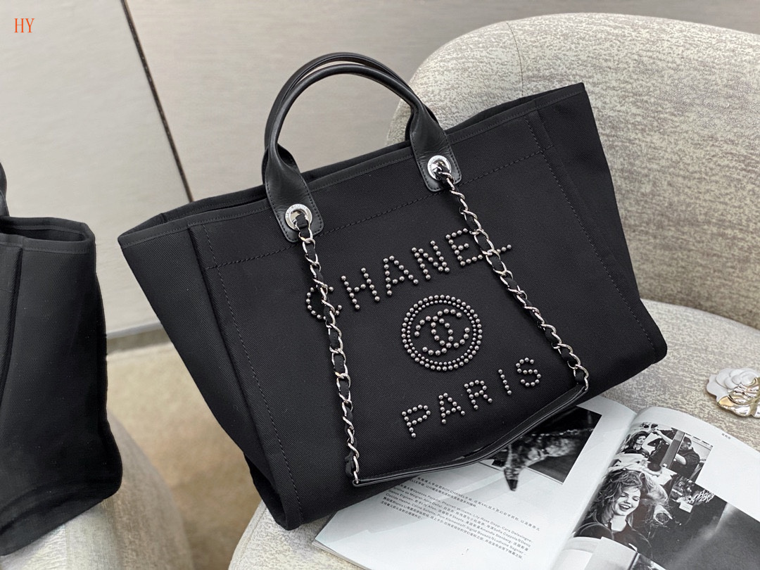 CN Large Deauville Pearl Tote Bag Black For Women A66941 CN Large Deauville Pearl Tote Bag Black For Women A66941