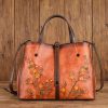 Vintage Genuine Leather Multi‑Compartment Tote Bag B012