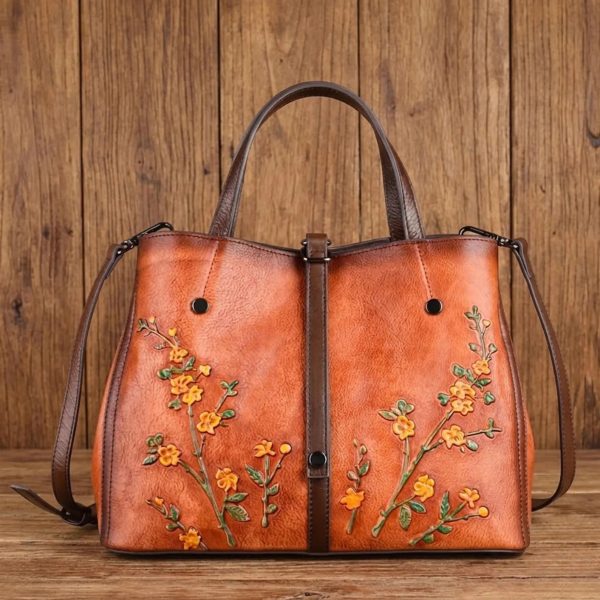 Vintage Genuine Leather Multi‑Compartment Tote Bag B012