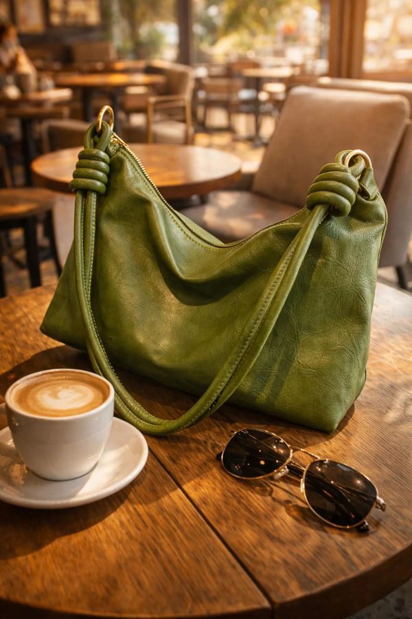 Leather Shoulder Bag Soft Slouchy Handbag Minimalist Hobo Purse for Women B004