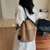Straw Tote Bag Woven Shoulder Bag – Large Beach Handbag with Leather Trim – Boho Summer Tote B008