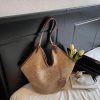 Straw Tote Bag Woven Shoulder Bag – Large Beach Handbag with Leather Trim – Boho Summer Tote B008