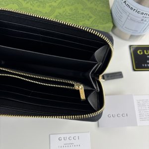 GG Signature Leather Zip Around Wallet Black with Web Stripe 28601