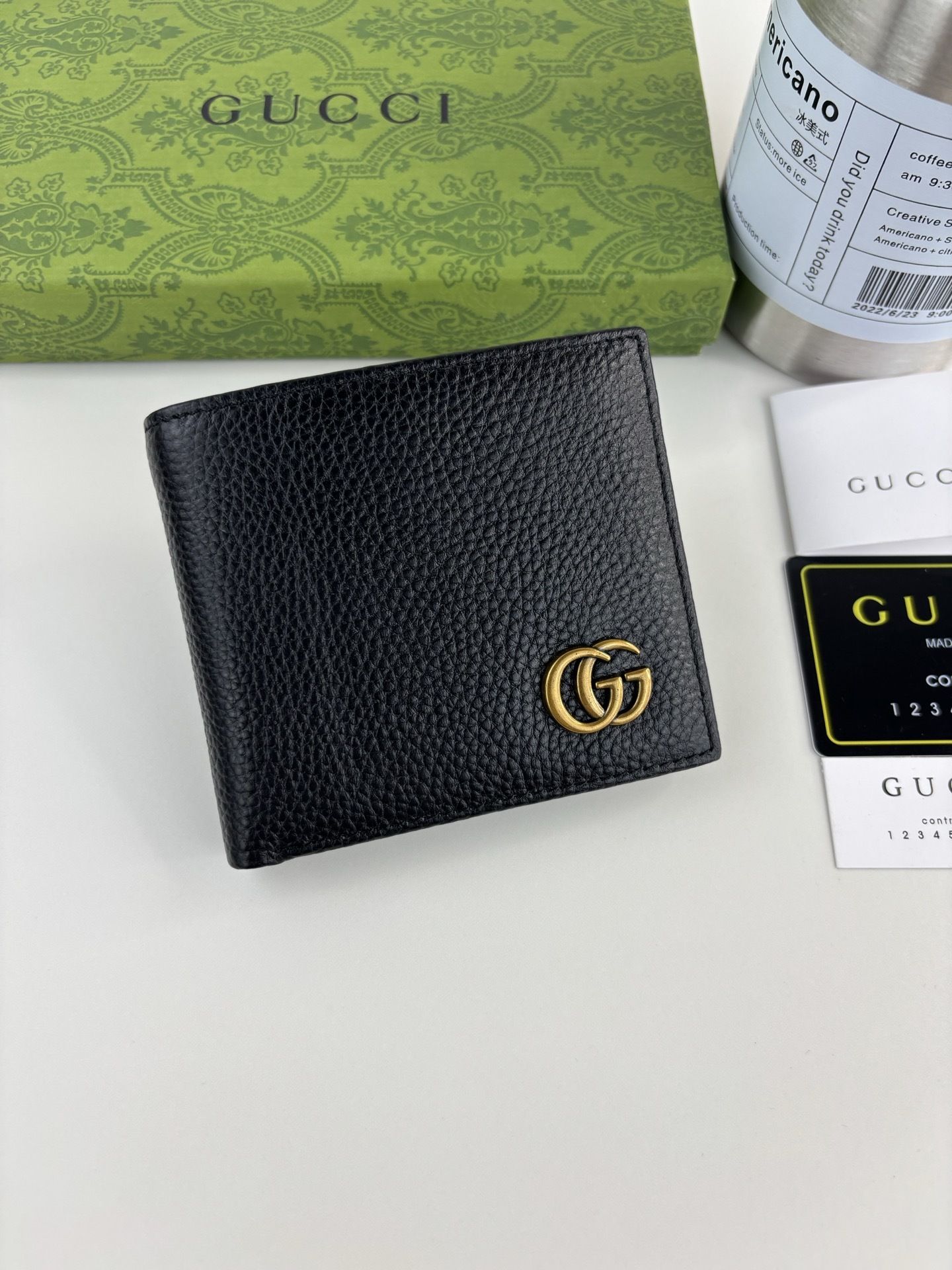 GG Black Leather Bi-Fold Wallet 365464 QA