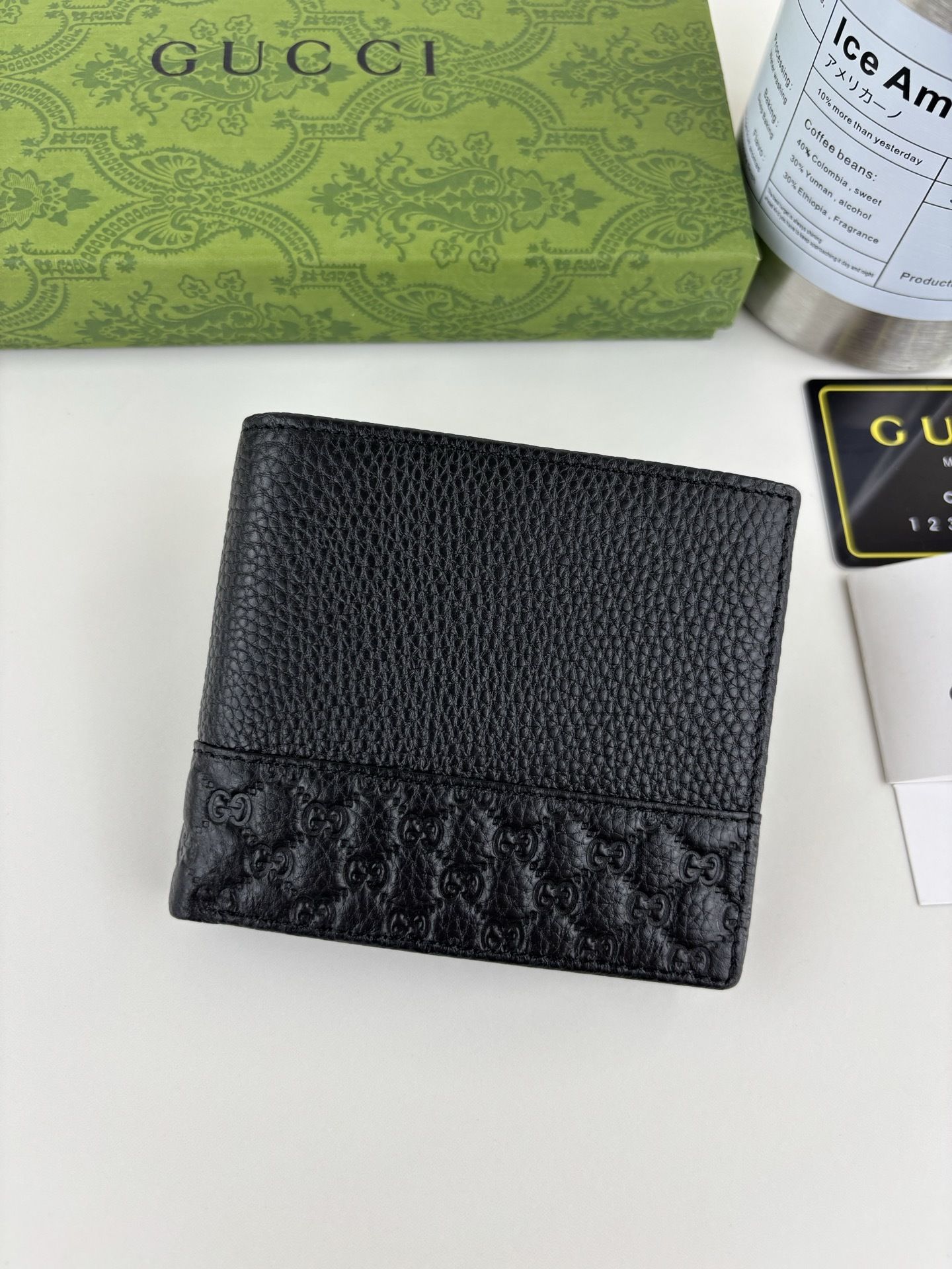 GG Black Leather Bi-Fold Wallet 365464 QA