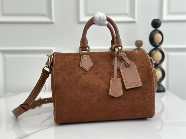 LV Speedy Bandoulière 30 Brown Monogram Suede Bag