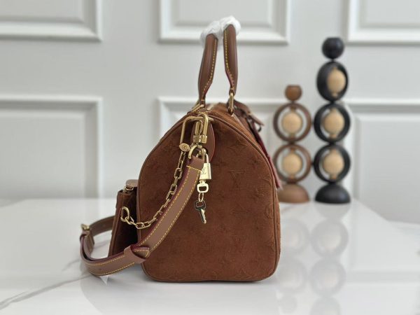 LV Speedy Bandoulière 30 Brown Monogram Suede Bag