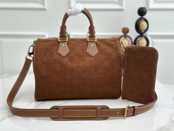 LV Speedy Bandoulière 30 Brown Monogram Suede Bag