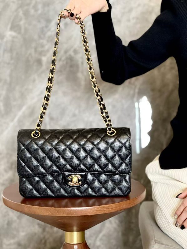 CN Classic Medium Double Flap Black Caviar Bag