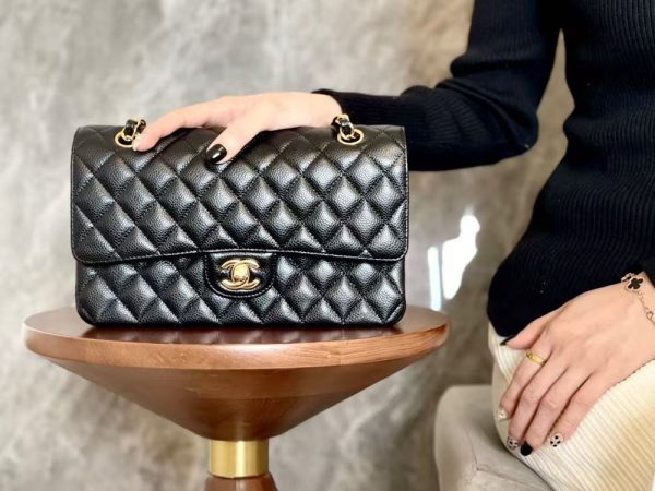 CN Classic Medium Double Flap Black Caviar Bag