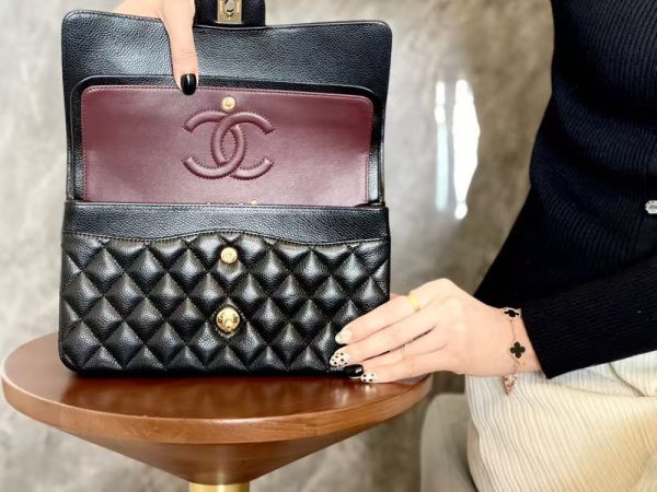 CN Classic Medium Double Flap Black Caviar Bag