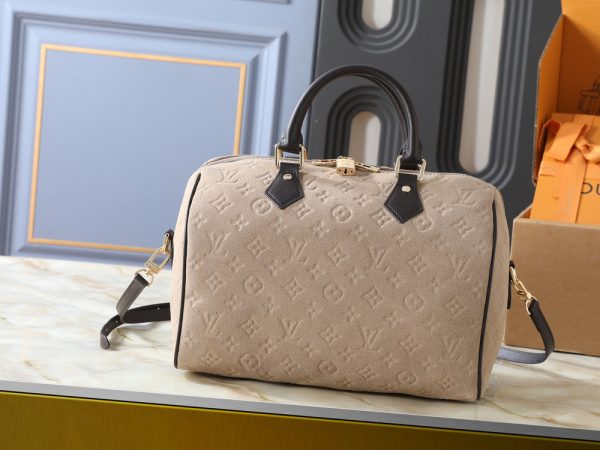 LV Speedy Bandoulière Beige Suede Bag M40391-M40390 BC